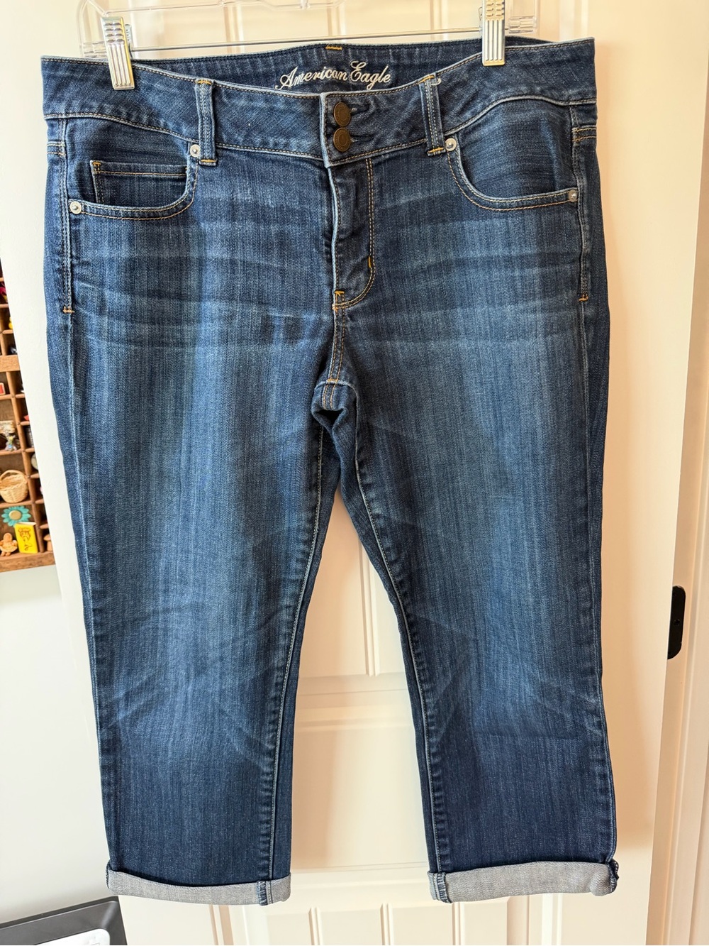 American Eagle Outfitters Dark Blue Cropped Stretch Jeans